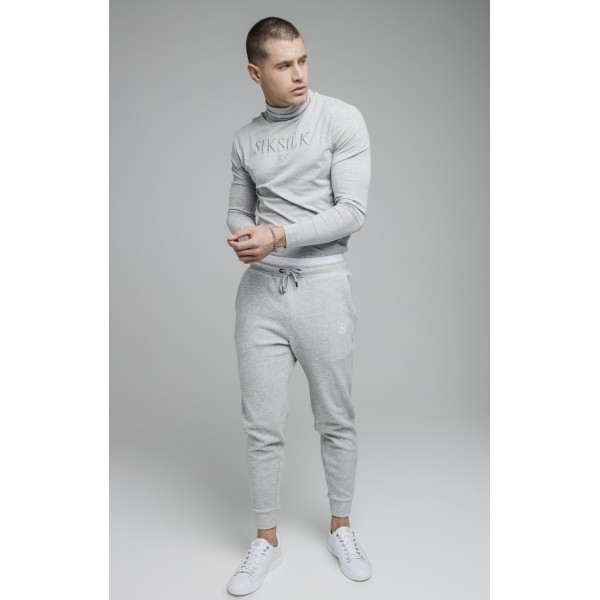 SikSilk L/S Turtle Neck Gym  - Grey Marl